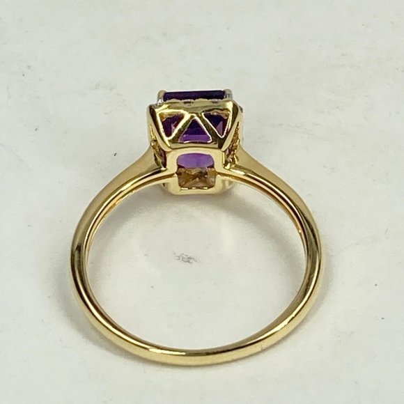 18K Solid Yellow Gold Amethyst with Diamond Halo Ring Size 6.75 - Picture 5 of 8